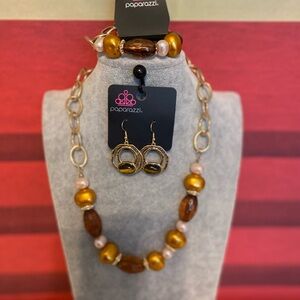 Paparazzi Gold and Brown Jewelry Set